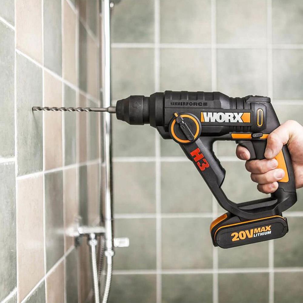 WORX WX390.1 20Volt 2.0Ah. Li-ion 1.2J Profesyonel SDS-Plus Pnömatik Çift Akülü Şarjlı Matkap + 8 Adet Uç + Mandren - . Görsel