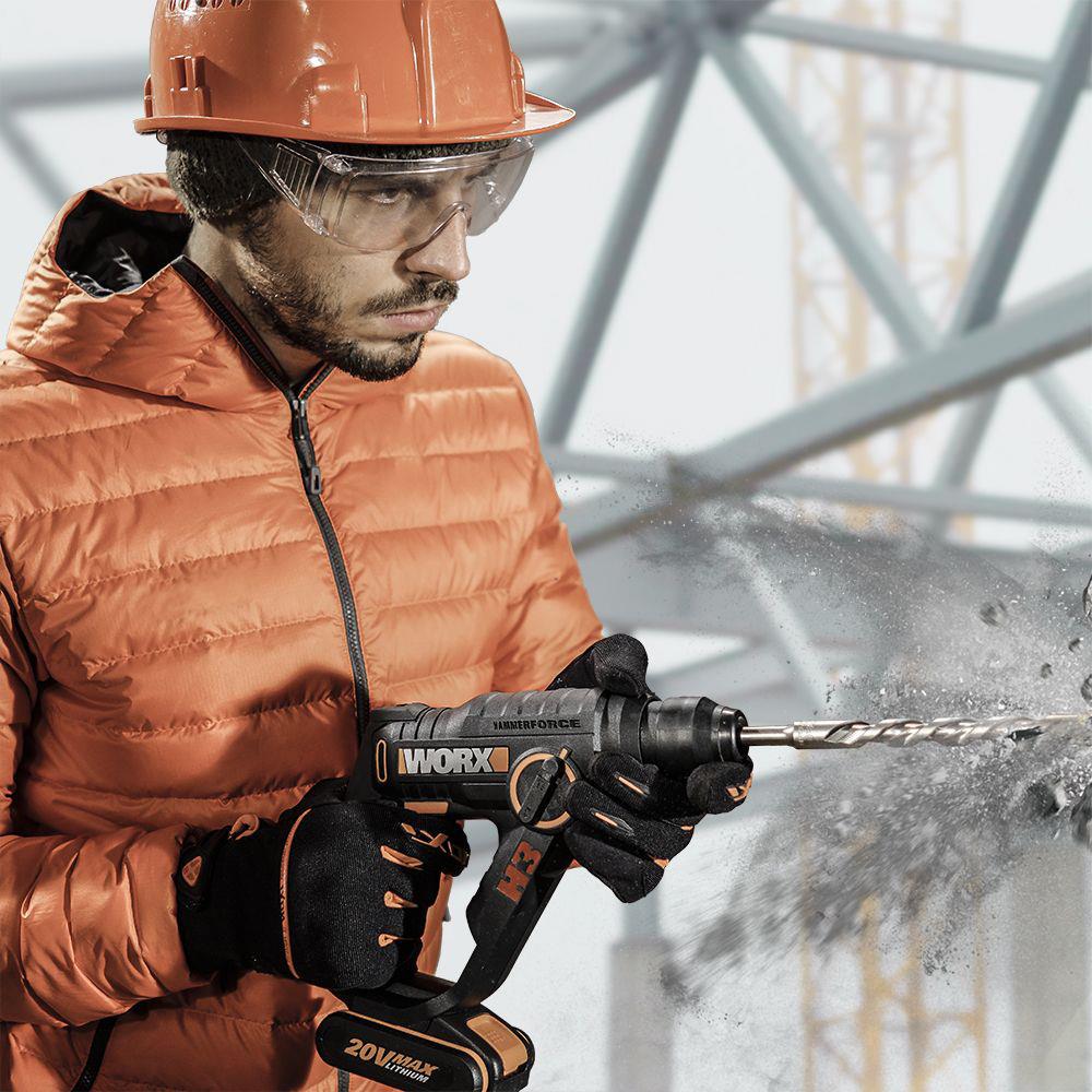WORX WX390.1 20Volt 2.0Ah. Li-ion 1.2J Profesyonel SDS-Plus Pnömatik Çift Akülü Şarjlı Matkap + 8 Adet Uç + Mandren - . Görsel