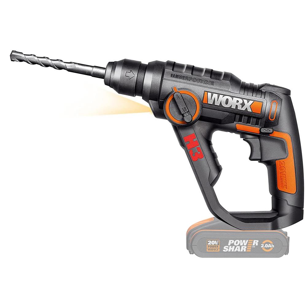 WORX WX390.9 20Volt 1.2J Profesyonel SDS-Plus Pnömatik Şarjlı Matkap + 8 Adet Uç + Mandren (Akü Dahil Değildir) - . Görsel