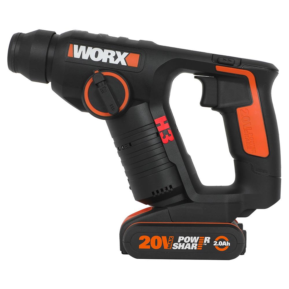 WORX WX394.3 20Volt 2.0Ah. Li-ion 1.5J Profesyonel SDS-Plus Pnömatik Şarjlı Matkap+9 Adet Uç+Mandren - . Görsel