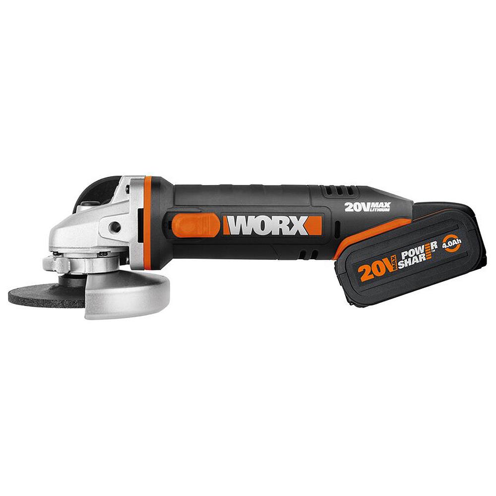WORX WX803 20Volt 2.0/4.0 Ah. Li-ion Çift Akülü 125mm Profesyonel Şarjlı Avuç Taşlama - . Görsel