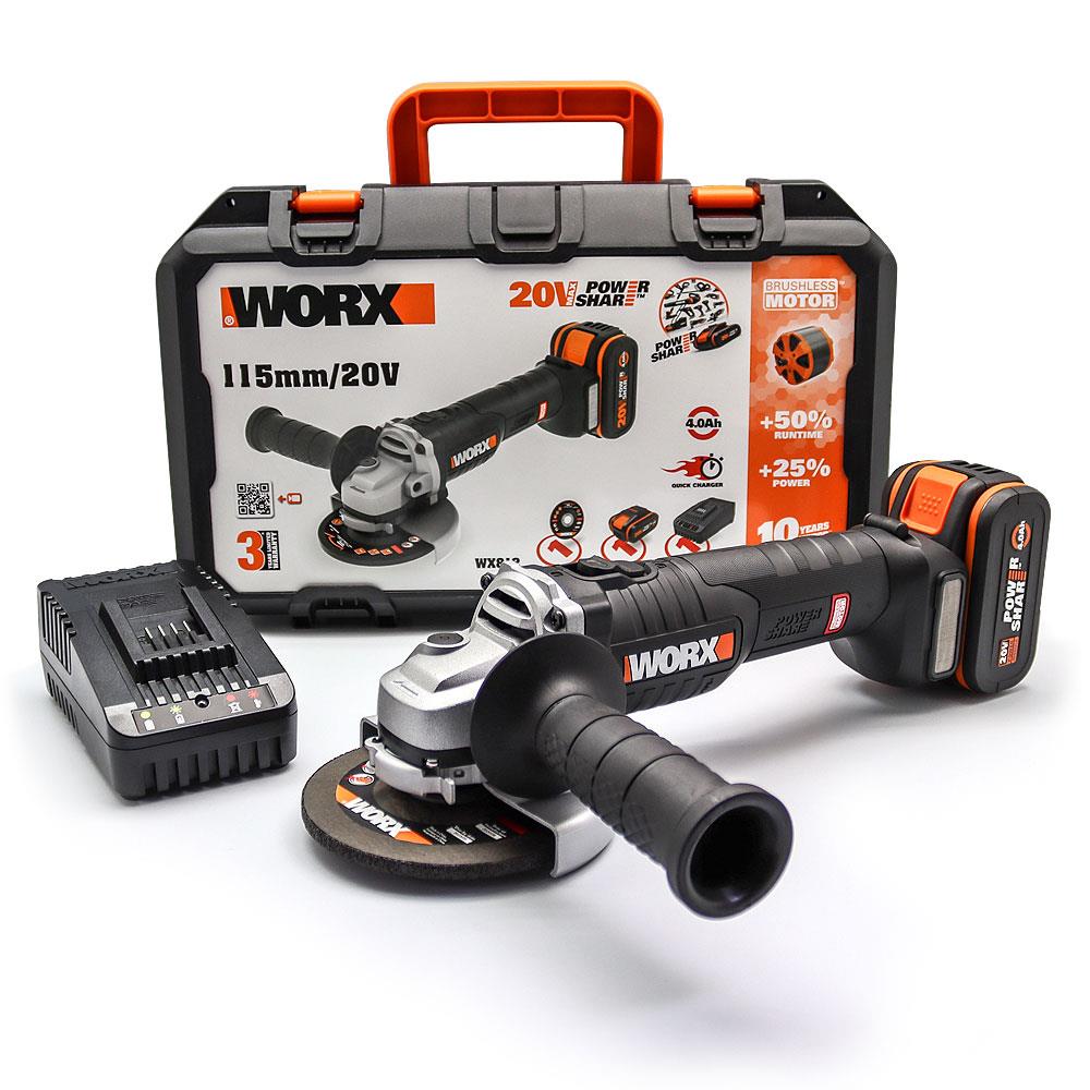 WORX WX813 20Volt 4.0Ah. Li-ion Tek Akülü 115mm Kömürsüz Profesyonel Şarjlı Avuç Taşlama - . Görsel