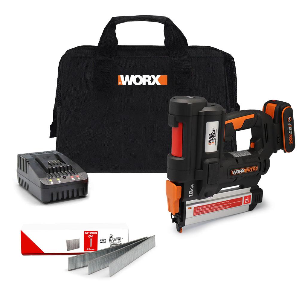 WORX WX842 20Volt/2.0Ah Li-ion 15-50mm Profesyonel Şarjlı Çivi Çakma Makinesi + 2700 Adet Yedek Çivi - . Görsel
