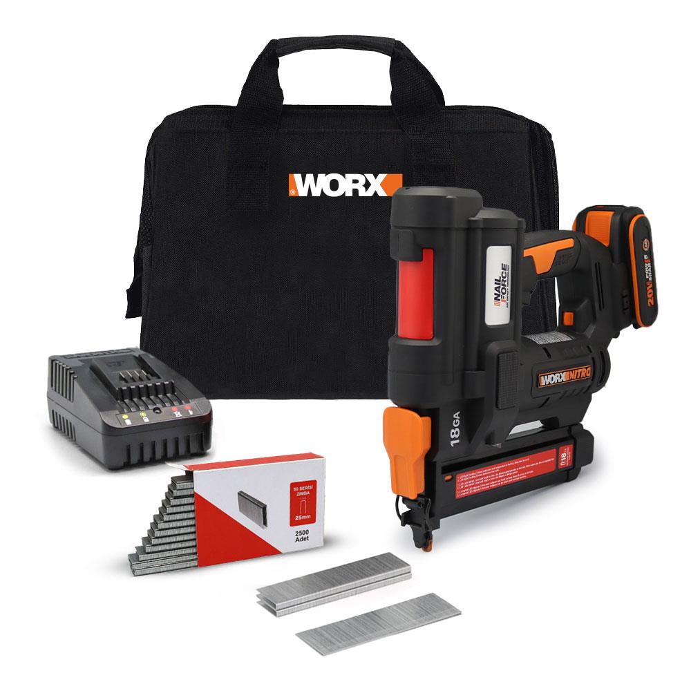 WORX WX844 20Volt/2.0Ah Li-ion 16-40mm Profesyonel Şarjlı Zımba Makinesi + 2700 Adet Yedek Zımba - . Görsel