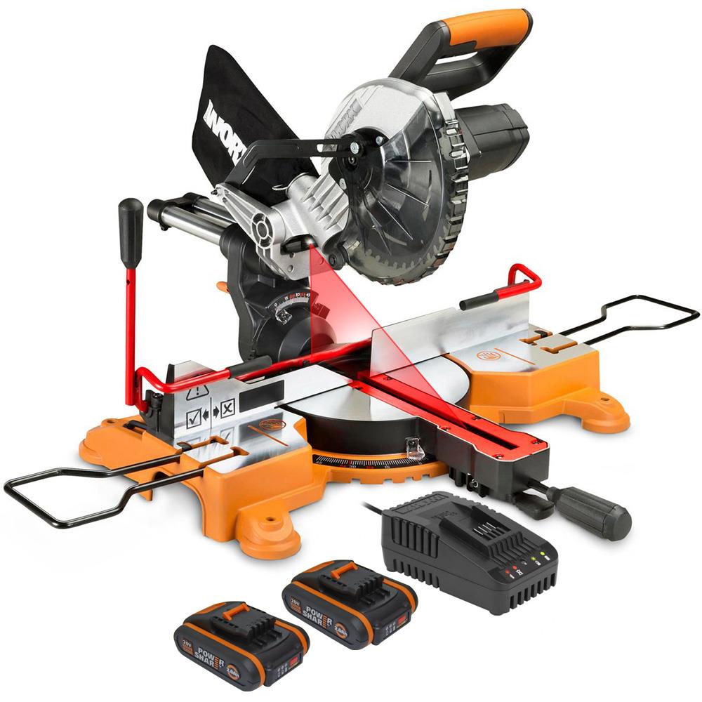 WORX WX845.9CB 20Volt/2.0Ah Li-ion Çift Akülü Şarjlı 216MM Profesyonel Kızaklı Gönye Kesme - . Görsel