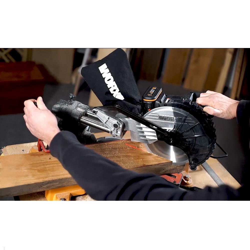 WORX WX845.9CB 20Volt/2.0Ah Li-ion Çift Akülü Şarjlı 216MM Profesyonel Kızaklı Gönye Kesme - . Görsel